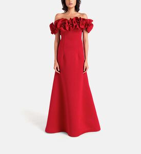 فستان ماكسي بأكتاف مكشوفة مزين بأزهار