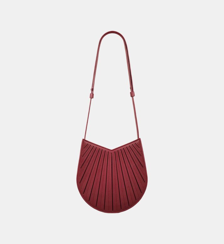 Camille Fournet Balancier Calf Leather Pleated Handbag, Burgundy, Packshot View