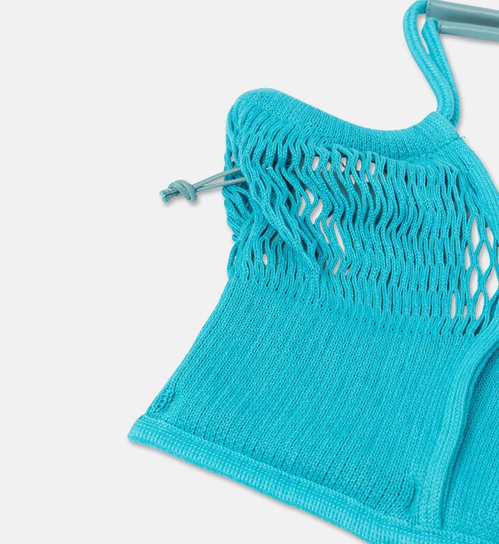 Hereu Leather-details Net Mesh Knit Tote Bag, Light-blue, Packshot View