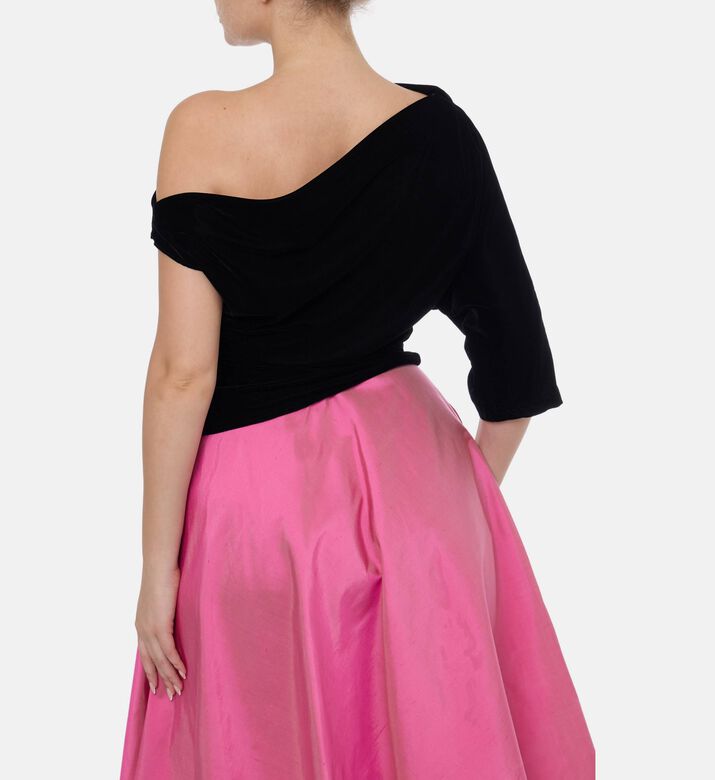 Blue For Burgundy Draped One-shoulder Top, Model View