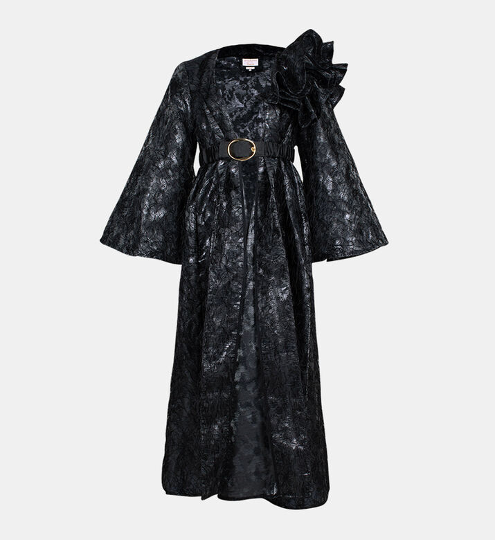 Night Feathery-fabric Belted Cape