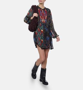 Farm Rio Mixed Arabesque Scarf Back Long-sleeve Mini Dress, Model View