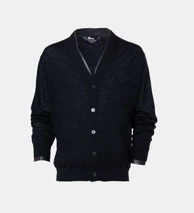 Leather-detail Merino Wool Cardigan