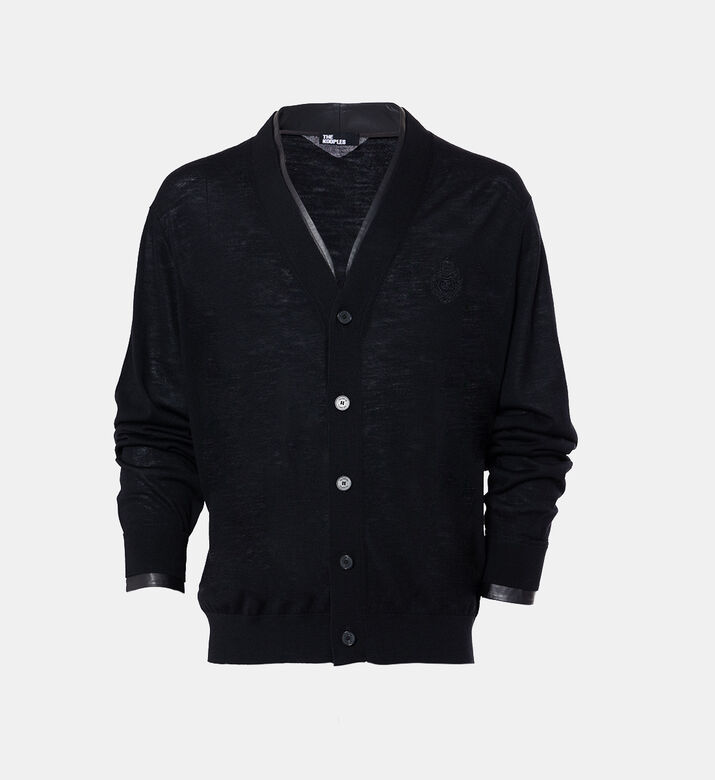 Leather-detail Merino Wool Cardigan