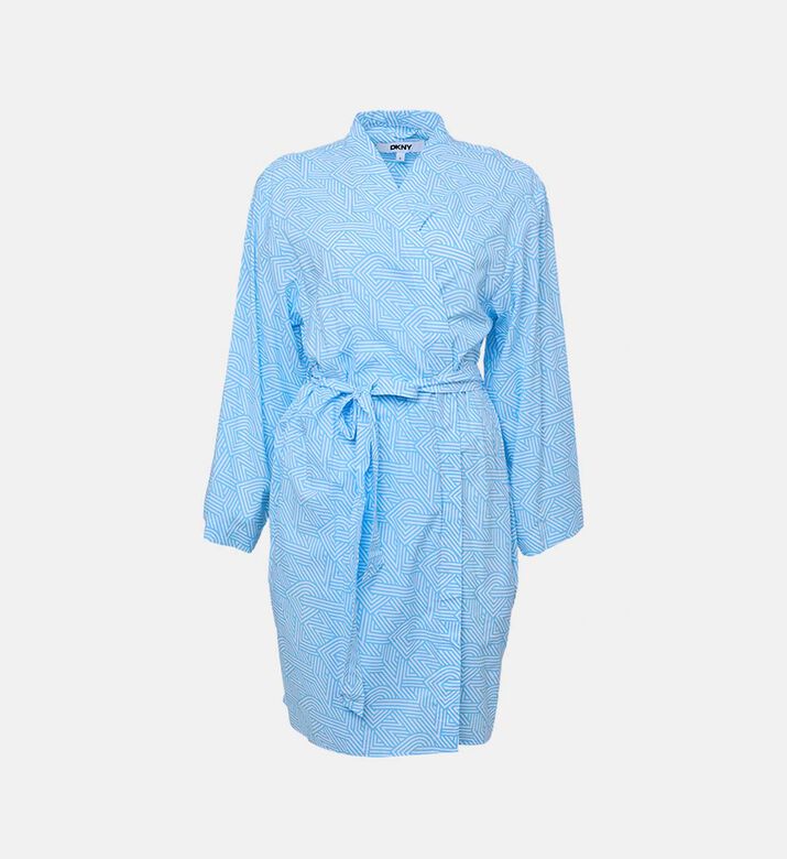 روب بطبعة شعار بحزام بشقوق جانبية