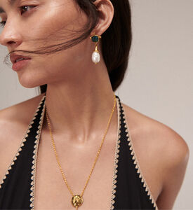 Ottoman Hands Emerald Pearl Drop Stud Earrings, Packshot View