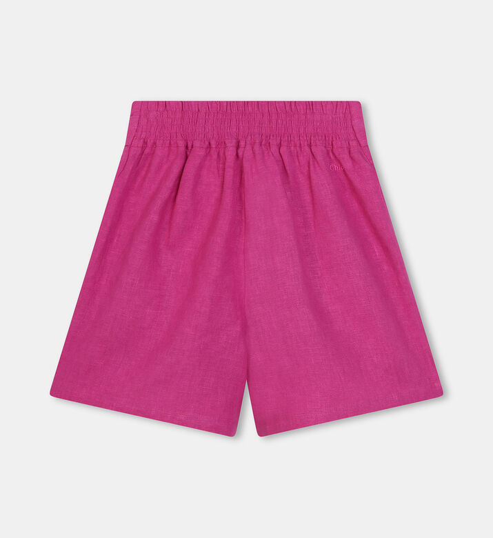 Linen Tied Belt Piped Pockets Shorts