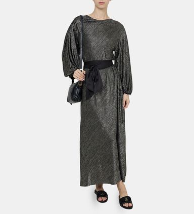 Metallic Belted Midi Dress