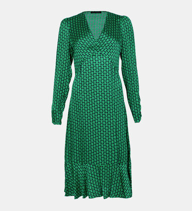 Reine Printed Ruffled Satin Dress