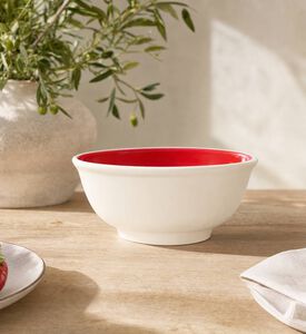Easy Life Hand-painted Round Ceramic Bowl, Red, Model View