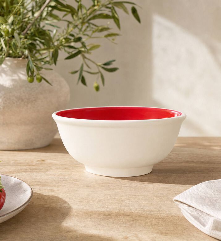 Easy Life Hand-painted Round Ceramic Bowl, Red, Model View