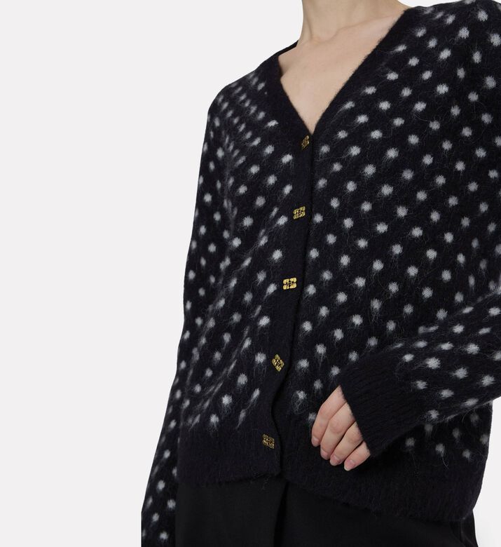 Ganni Gold-tone Buttons All-over Polka-dot Cardigan, Model View