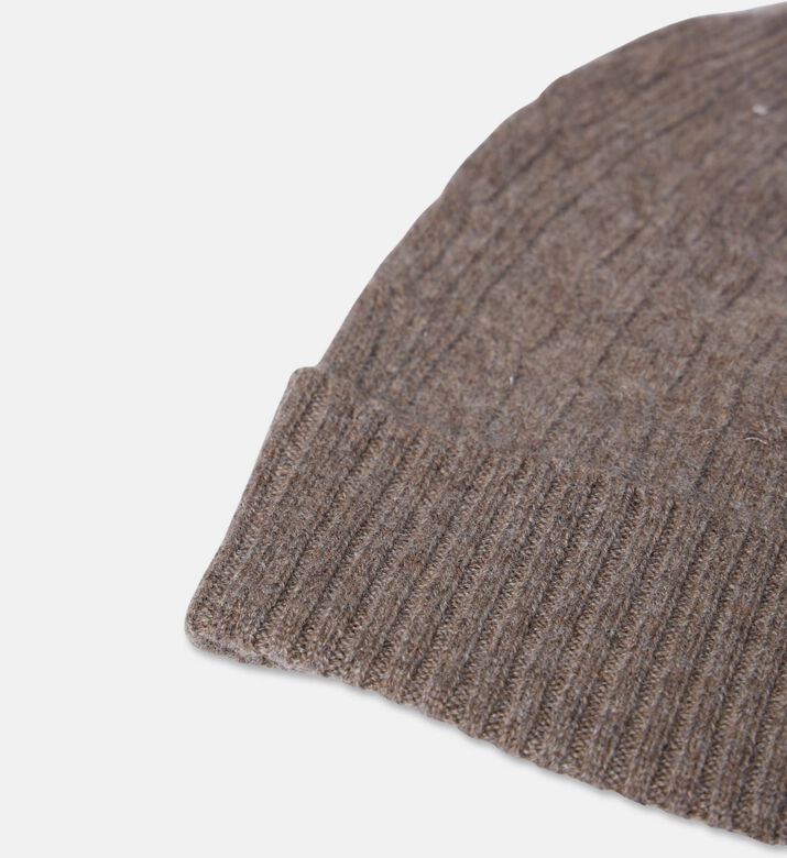 Galeries Lafayette Cable-knit Turn-up Beanie Hat, Brown, Fs, Packshot View