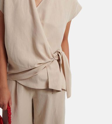 Linen V-neck Wrap Blouse