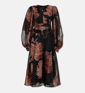 Poca and Poca Floral Long-sleeve Belted Midi Dress, Packshot View