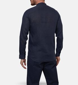 Galeries Lafayette Linen Button-down Stand Collar Shirt, Dark-blue, S, Model View