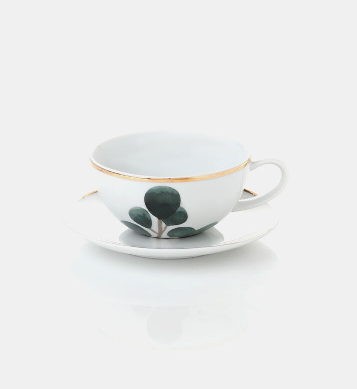 Spal Leaf Gold Rim Tea Cup And Saucer, Packshot View