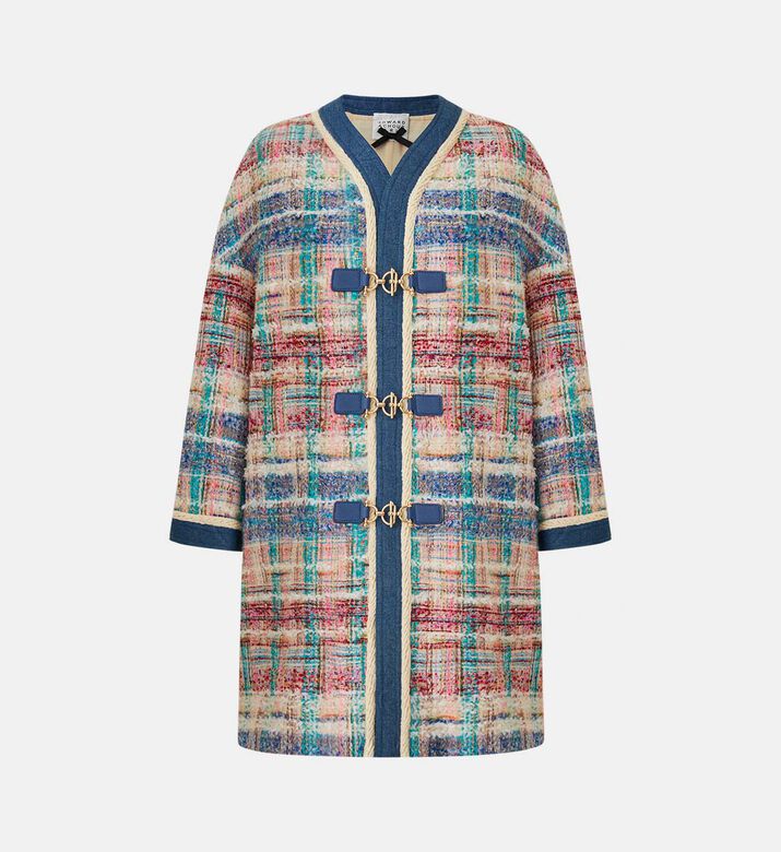 Plaid Tweed Longline Coat