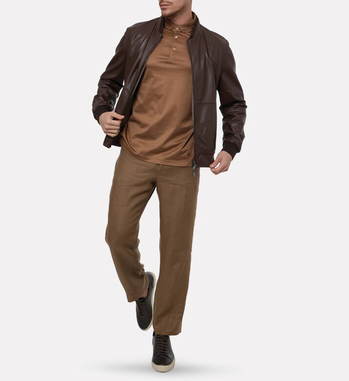 Corneliani Cotton Solid Jersey Polo, Natural, 54, Model View