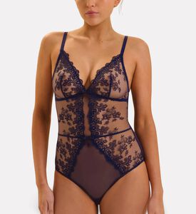 Simone Perele Embroidered Tulle Bodysuit, Dark-blue, L, Model View