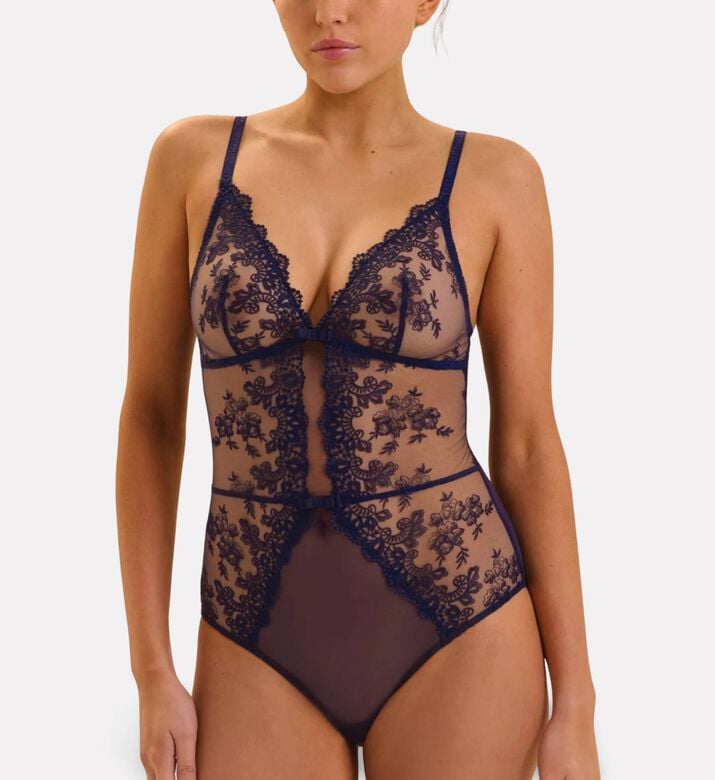 Simone Perele Embroidered Tulle Bodysuit, Dark-blue, L, Model View