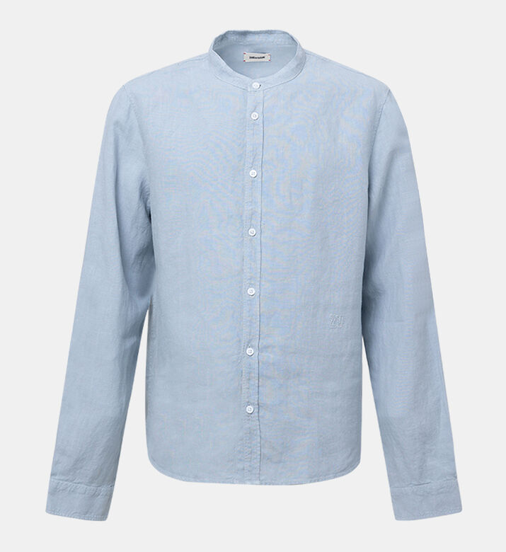 قميص ستان كتان بياقة شريطية