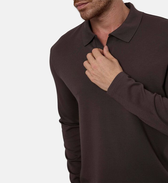 Vince Long-sleeve Polo Shirt, Dark-brown, L, Model View