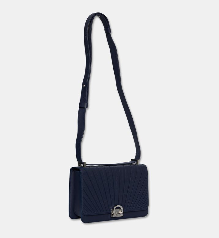 Camille Fournet Signature Calf Leather Pleated Shoulder Bag, Indigo, Packshot View