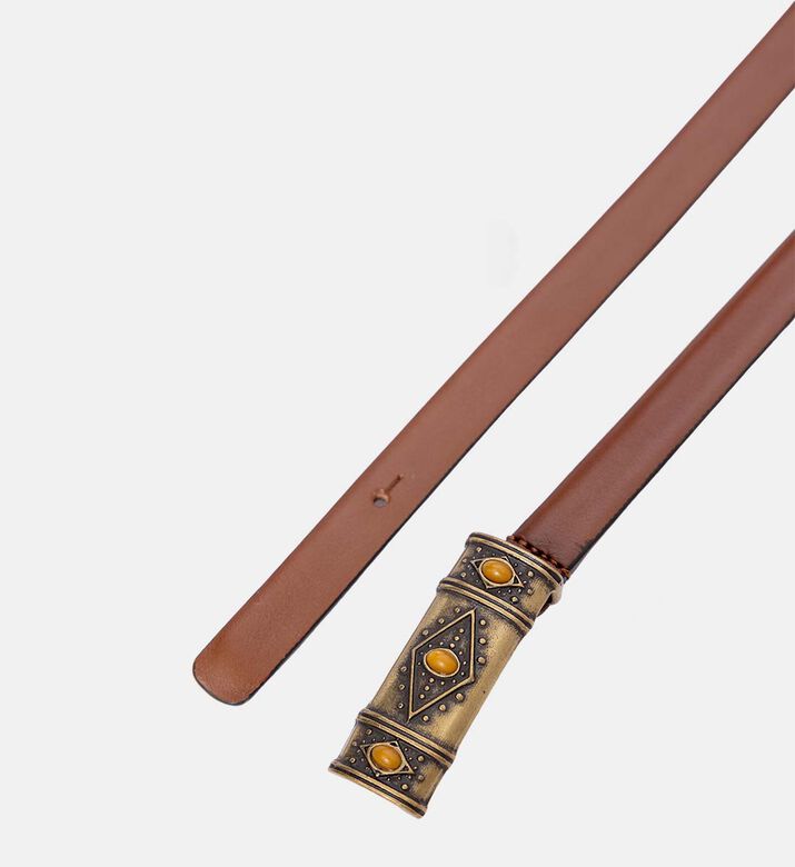 حزام جلدي بمشبك ذهبي أنتيك