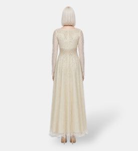 Suzy Matar Pearl-embellished Lace Evening Gown, Model View