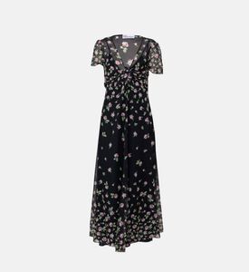 فستان متوسط الطول بطبعات أومبري من الحرير