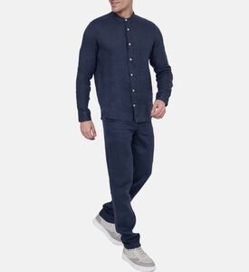 قميص كتان بياقة عالية بصف أزرار