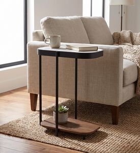 Home Deco and More Glam Wood Top Sofa Side Table, Walnut, 33x47-cm, Packshot View