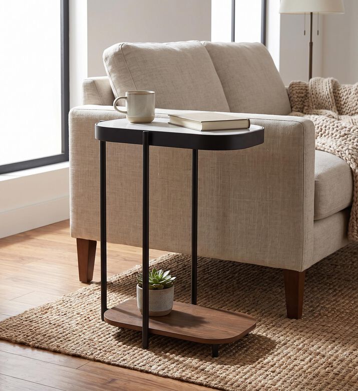 Home Deco and More Glam Wood Top Sofa Side Table, Walnut, 33x47-cm, Packshot View