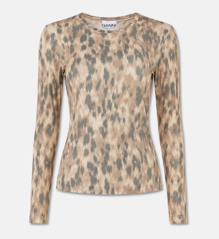 Ganni Marl Long-sleeve Mesh Top, Beige, 40, Packshot View