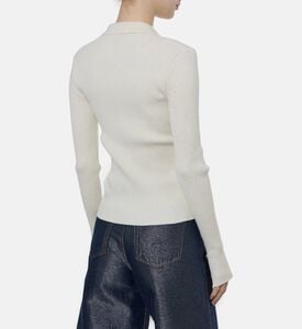 Ganni Ornate Gold-tone Buttons Ribbed Knit Top, Off-white, M, Model View