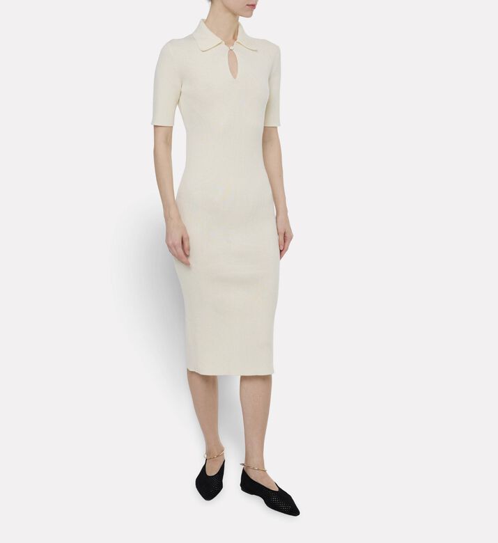 Jil Sander Merino Wool Rib Knit Polo Dress, Model View