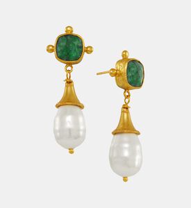 Ottoman Hands Emerald Pearl Drop Stud Earrings, Packshot View