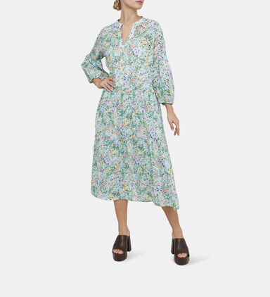 Floral-print Puffy Sleeve Midi Dress