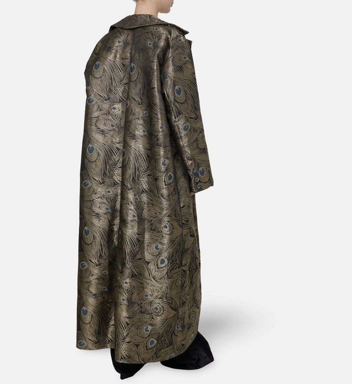 BARG Gold Peacock-motif Brocade Open-front Abaya, Model View