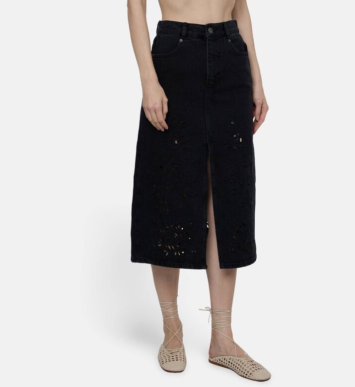 Farm Rio Richelieu Denim Midi Skirt, Model View