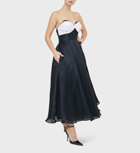Silk Two-tone Strapless Midi Gown