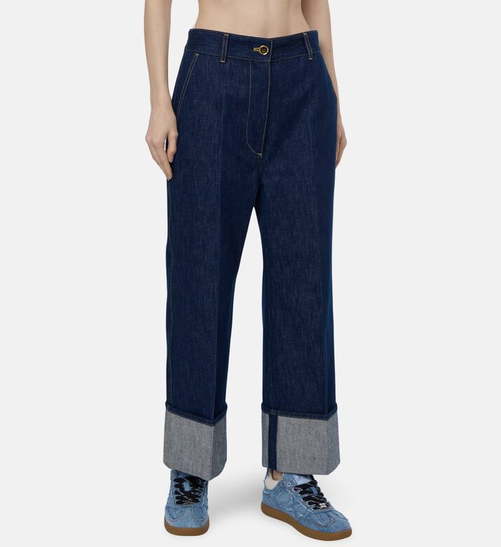 Patou Iconic Denim Folded Hems Pants, Model View