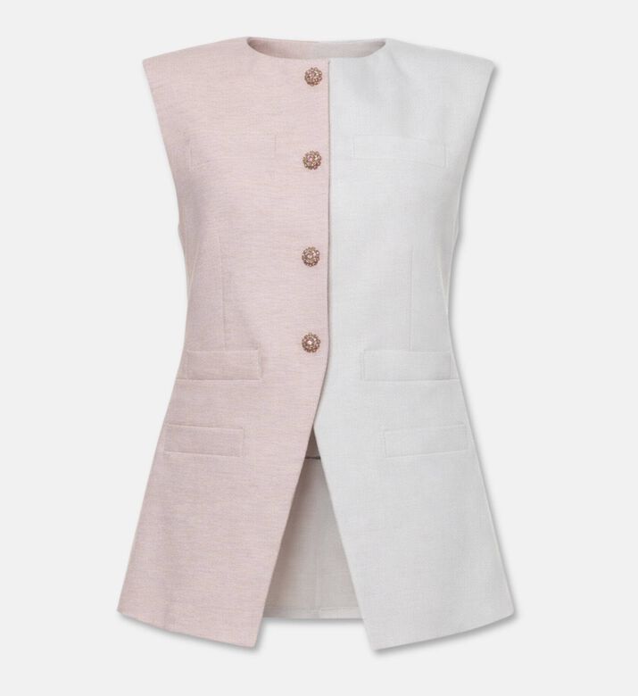 Blue For Burgundy Crystal Buttons Two-tone Straight-cut Vest, Packshot View