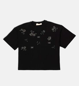 La Mia Bambina Short-sleeve Floral Detail T-shirt, Black, 12y, Packshot View