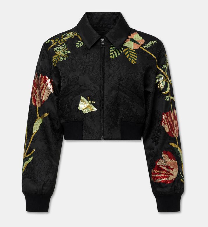 Alice + Olivia Embroidered Cropped Zip-front Jacket, Packshot View