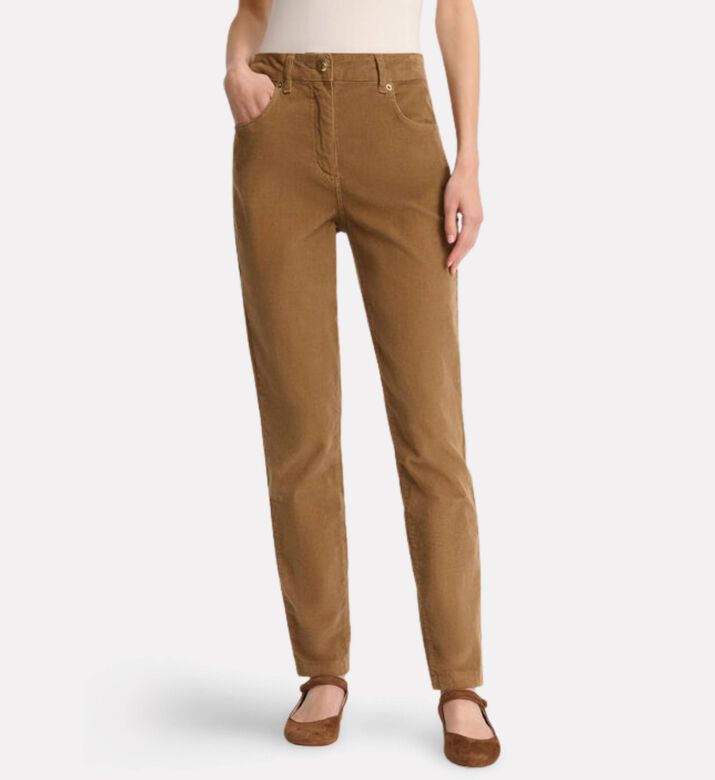 Luisa Spagnoli Ogniora Gold-tone Button Straight-leg Jeans, Brown, 46, Model View