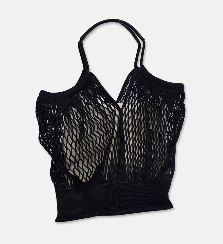 Hereu Leather-details Filt Net Tote Bag, Black, Packshot View