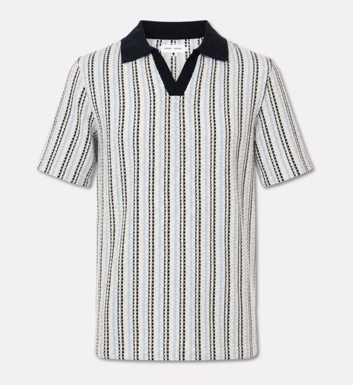 Samsoe Samac Striped Knit V-neck Polo Shirt, Packshot View