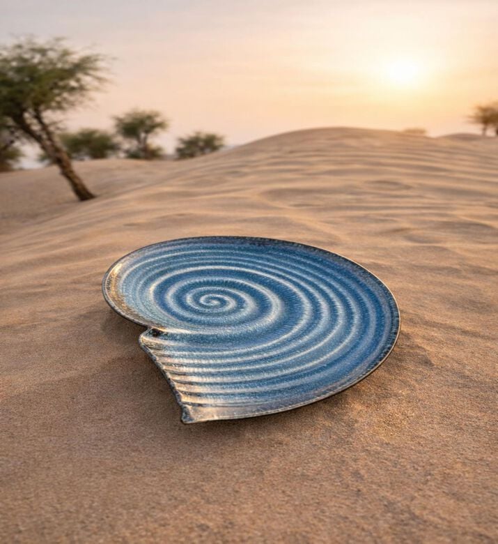 Tohfa Luxe Luxe Coastal Blue Shell Handmade Ceramic Serving Platter, Packshot View